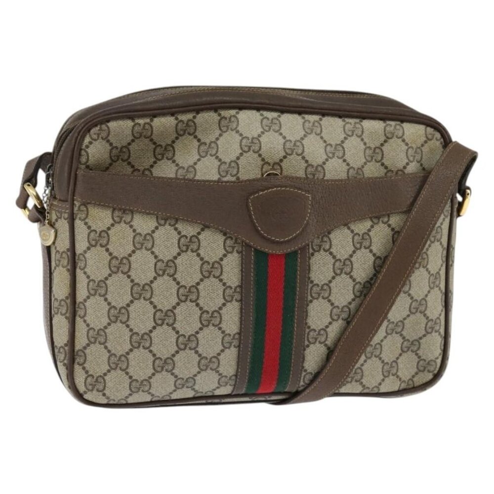 GUCCI GG Supreme Web Sherry Line Shoulder Bag PVC Beige Red Auth - Picture 2 of 15